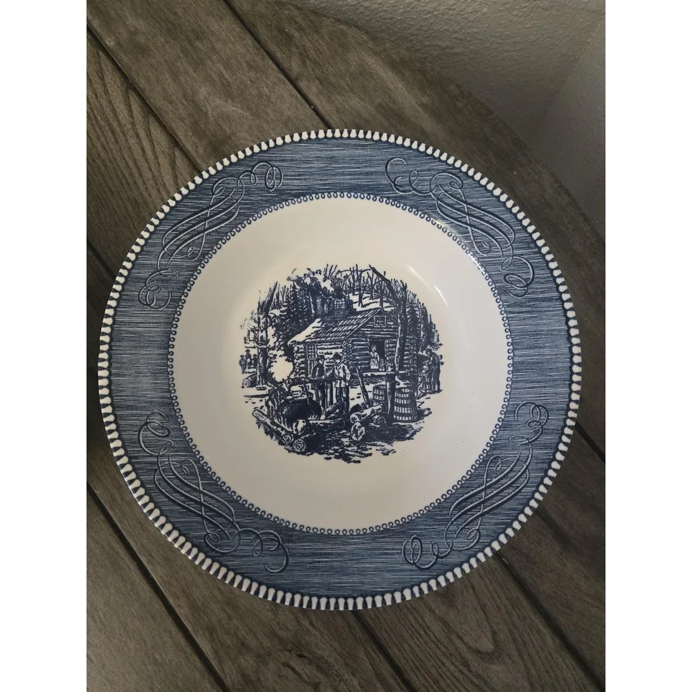 2 - Royal China Currier & Ives Blue Maple Sugaring 9-1/4